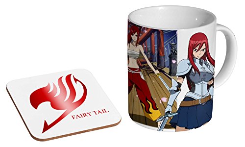 Keramik-Kaffeetasse mit Untersetzer, Motiv: Erza Scarlet Fairy Tail Anime von mugmart