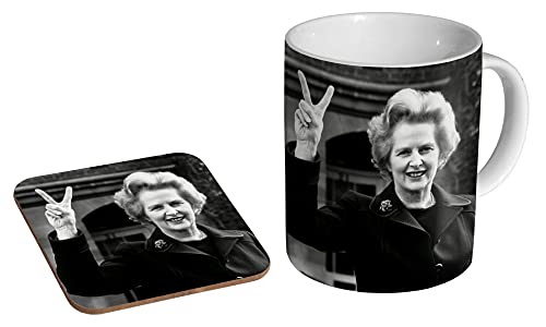 Margaret Thatcher V Keramik-Kaffeetasse + Untersetzer Geschenk-Set ... von mugmart