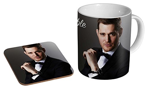 Michael Buble Keramik-Kaffeetasse + Untersetzer, Geschenk-Set von mugmart