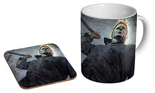 Michael Myers Halloween-Kaffeetasse und Untersetzer, Keramik von mugmart