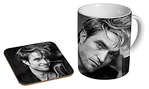 Robert Pattinson BW Keramik-Teetasse + Untersetzer, Geschenkset von mugmart