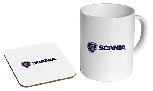 Scania Keramik-Kaffeetasse + Untersetzer, Geschenk-Set von mugmart