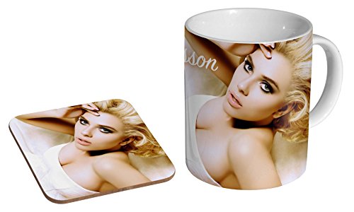 Scarlett Johansson Kaffeetasse und Untersetzer, Keramik, Weiß von mugmart