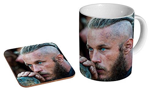 Vikings Ragnar Lothbrok Keramik Kaffeetasse + Untersetzer Geschenkset von mugmart