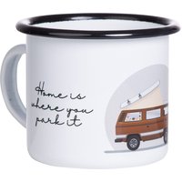 Emailletasse Home Is Where You Park It | Im Retro Design Campingbus in Braun Mit Aufstelldach Motiv Campervan Zeichnung Emailletasse Home Is Where You Park It | Im Retro Design Campingbus in Braun Mit Aufstelldach Motiv Campervan Zeichnung von mugsytassen