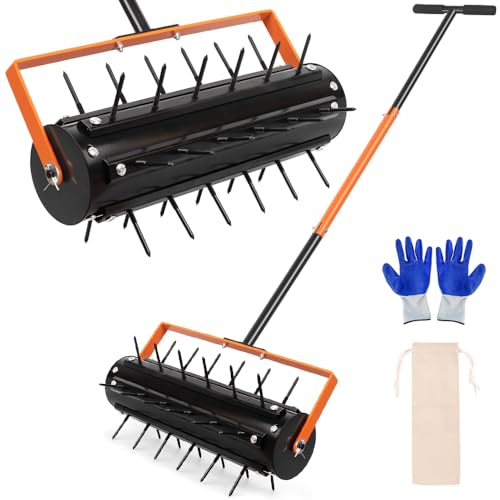 mujaxect Rasenlüfter Walze Manuell, Rasenbelüfter Gartenwalze mit Stiel und Nägeln, 41cm x 141cm, Aerifizierer für Rasen, Handvertikutierer Rasenwalze Mit 36 Spikes für Höfe, Rasenflächen im Garten mujaxect Rasenlüfter Walze Manuell, Rasenbelüfter Gartenwalze mit Stiel und Nägeln, 41cm x 141cm, Aerifizierer für Rasen, Handvertikutierer Rasenwalze Mit 36 Spikes für Höfe, Rasenflächen im Garten von mujaxect
