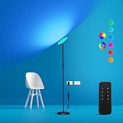 LED RGB Stehlampe, 3000LM 36W Helles Stehleuchte & RGB Farbwechsel Lampe, Moderne LED Deckenfluter mit Fernbedienung & Touch-Steuerung, Stufenlos Dimmbare Standleuchte für Wohnzimmer Schlafzimmer Büro von mukuxin