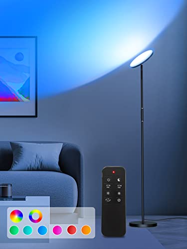 LED RGB Stehlampe, 3000LM 36W Helles Stehleuchte & RGB Farbwechsel Lampe, Moderne LED Deckenfluter mit Fernbedienung & Touch-Steuerung, Stufenlos Dimmbare Standleuchte für Wohnzimmer Schlafzimmer Büro von mukuxin