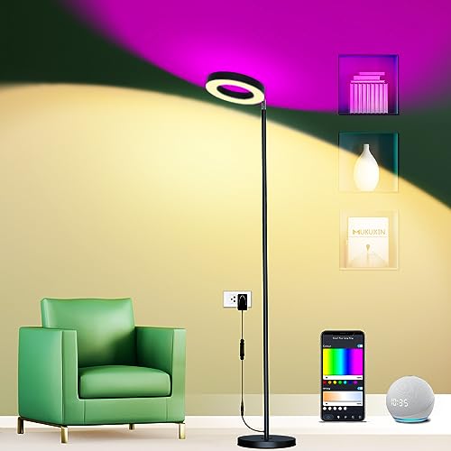 LED Stehlampe, 42W Superhelle 16 Millionen RGBCW Farbwechsel WiFi Smart Doppelseitige Wohnzimmer, Kompatibel mit Alexa/Google Home, Musik Sync, Stufenlos Dimmbare Leselampe für Schlafzimmer von mukuxin