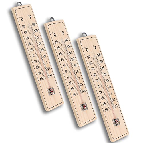 mumbi 3X Holzthermometer Thermometer Gartenthermometer Analog aus Holz für Innen und Außen, Braun von mumbi