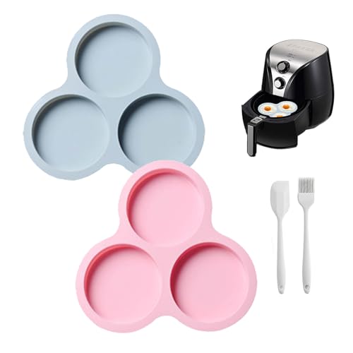 2 Stück Rund Silikon Eierpfanne, Mehrweg Muffinform Heißluftfritteuse Backform Antihaftmittel Backformen für 3 Muffins Air Fryer Baking Pans und Eier Kuchen Cupcakes von mumisuto