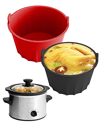 2 Stück Slow Cooker Silikoneinlagen, Silikon-Topfteiler Wiederverwendbar und Auslaufsicher Crockpot-Belag Schongarer-Einsatz für 5–6 Quart elliptischen runden Slow Cooker (Rot + Schwarz) von mumisuto