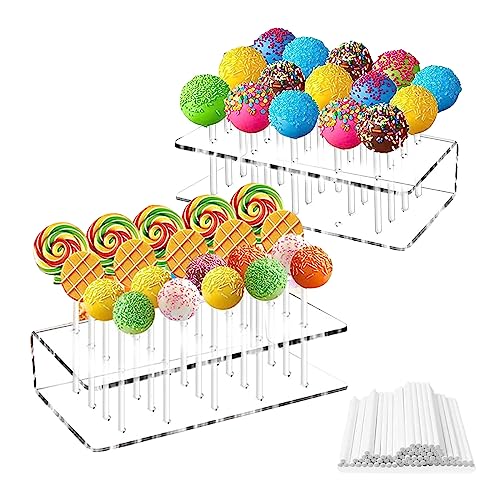 2 Stücke Cake Pop Ständer, Lollipop Halter Ständer mit 100 Cake Pop Stiele, Cakepopständer, Lollipop Holder Lollipop Ständer für Hochzeit Geburtstag Dessert Tisch Party Deko Süßigkeiten Dekoration von mumisuto