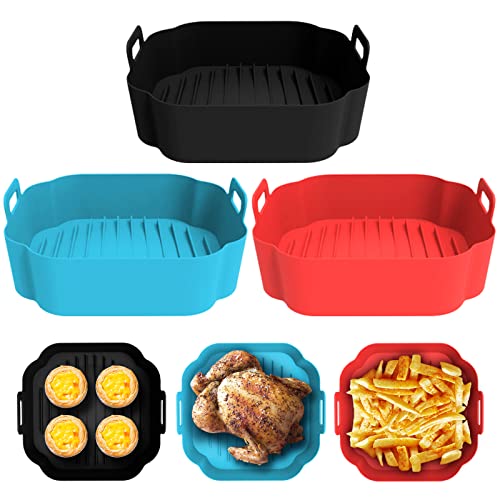 3 Packungen Silikonform für Heißluftfritteuse, Silikonform für Heißluftfritteuse Zubehör, 20,3 cm Air Fryer Silikon Liner Wiederverwendbare Air Fryer Liner,Ersatz von Pergament Liner Paper Air Fryer von mumisuto