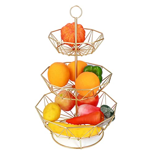 Obstkorb mit 3 Ebenen, Küchenarbeitsplatte, Obstschale, Metall, abnehmbarer, gestufter Obstkorb, dekorativer Obstschalenständer, Gemüsesnacks, Regal für Obst, Gemüse, Snacks, Gold von mumisuto