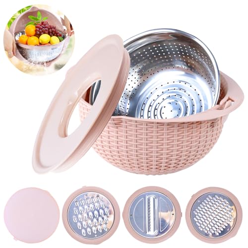 4-1 Colander with Mixing Bowl Set, Salatschleuder und Abfluss, Küchenutensilien Zum Waschen, Schneiden Und Kneten, Salat Spinner, Ideal Für Wohnungen Häuser Und Küchen von mumisuto