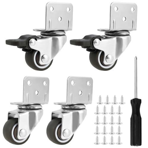 4er Set Möbelrollen 25 Mm / 32 Mm, Transportrollen, Schwerlastrollen für Schreibtische, Schränke, Werkzeugwagen, Holzkisten, Dämpfungsgummi, 2 mit Bremsen und 2 Ohne (32mm) von mumisuto