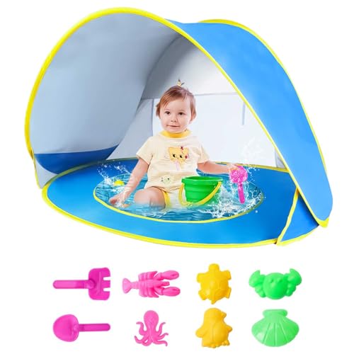 Baby Strandzelt,Pop-up Baby Strand Zelt,Strandmuschel Strandzelt Wasserdichtes Sonnenzelt Reisezelt Bett UPF 50 + Faltbare,Tragbar Light Strandzelt mit Pool Spielzeug,Baby Beach Zelt (Blau) von mumisuto