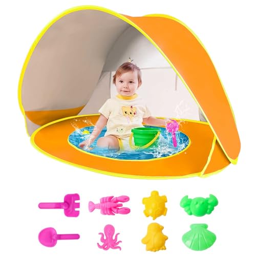 Baby Strandzelt,Pop-up Baby Strand Zelt,Strandmuschel Strandzelt Wasserdichtes Sonnenzelt Reisezelt Bett UPF 50 + Faltbare,Tragbar Light Strandzelt mit Pool Spielzeug,Baby Beach Zelt (Orange) von mumisuto