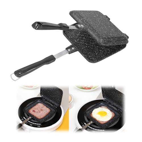 Doppelseitige Bratpfanne, Antihaft Grillplatte Quadratisch Frühstücks-Sandwichmaker Bratpfanne Brot Toast Backen Pfannkuchen Wendepfanne mit Hitzebeständigem Griff für Frühstück Camping Outdoor von mumisuto