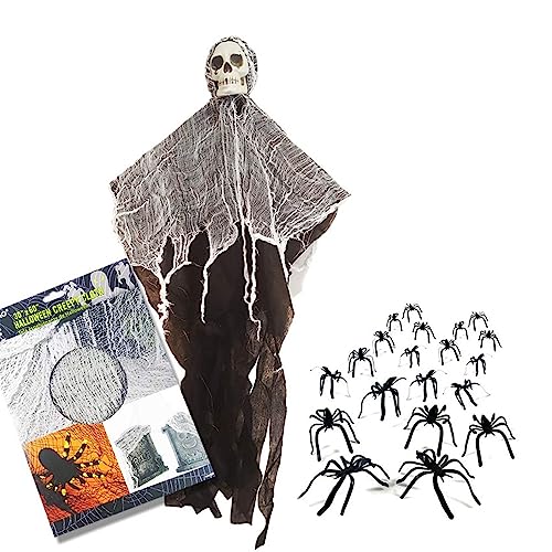 Hängende Sensenmann Halloween Deko Garten, Grim Reaper, 90 cm, Sensenmann, Hängedekoration, Horror, Halloween, Realistisches Fliegendes Skelett, Requisite für Drinnen und Draußen von mumisuto