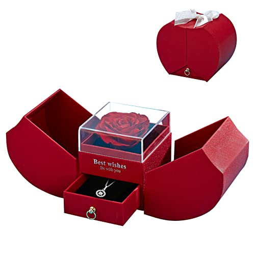 Handgefertigte konservierte Rosen schmuck-Geschenk Box, Ewige Rose, Rote Rose Box, Weihnachtstag Rosen Geschenke für Frauen für Valentinstag, Muttertag, Jahrestag, Geburtstag für Mutter, Ehefrau von mumisuto