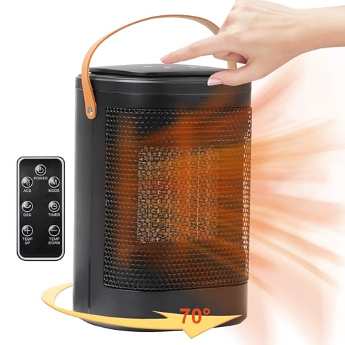 Heizlüfter,1500W PTC Heizlüfter Energiesparend, 3 Modi, Elektrische Heizung, 12H Timer, 70°-Oszillationsdesign, Überhitzungsschutz, Geräuscharmes Heizen mit Integriertem Tragegriff von mumisuto