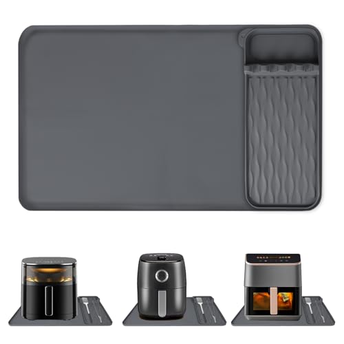 Hitzebeständige Unterlage,60x40 cm Feuerfeste Unterlage Silikonmatte für Heißluftfritteuse,RutschfestHitzeschutzmatte mit Konvexem Rand,Arbeitsplatte Matte für Kaffeemaschine,Mikrowelle,Ofen (Grau) von mumisuto