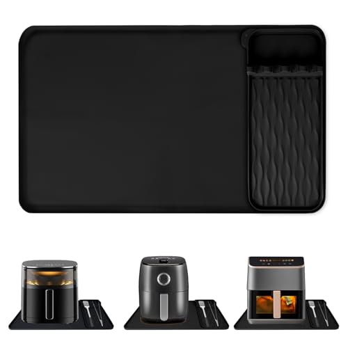 Hitzebeständige Unterlage,60x40 cm Feuerfeste Unterlage Silikonmatte für Heißluftfritteuse,RutschfestHitzeschutzmatte mit Konvexem Rand,Arbeitsplatte Matte für Kaffeemaschine,Mikrowelle,Ofen (Schwarz) von mumisuto