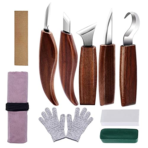 Holz-Schnitzwerkzeug Set, 10 Teiliges Holz Schnitzmesser mit Schnittfeste Handschuhe, Professional Holzschnitzerei Messer Werkzeuge ideales Schnitzmesser-Set für Anfänger und Profis (B) von mumisuto