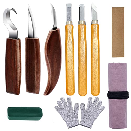 Holz Schnitzwerkzeug Set, 10PCS Holz Schnitzmesser, Professional Holzschnitzerei Messer Werkzeuge Schnitzmesser Holz Schnitzen Set Schnitzmesser Kinder, Holzwerkzeug Schnitzset für Anfänger/Profis(A) von mumisuto