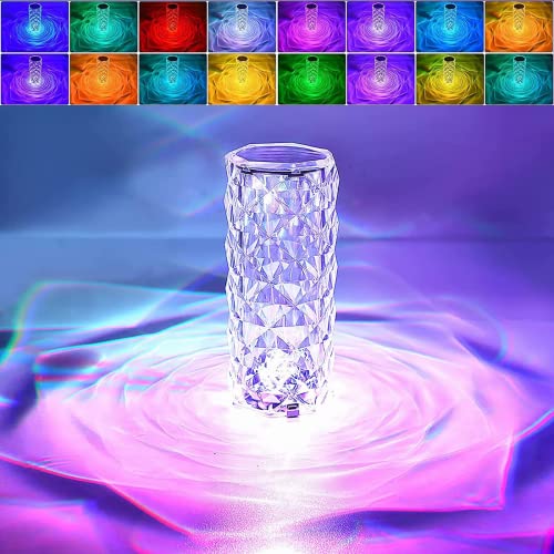mumisuto Kristall-Lampe, Touching Control Rose 16 Farbe wechselnde dimmbare Nachttischlampen Touch-Lampen mit Typ-C-Anschluss und Fernbedienung für Kinder (Rose Kristall Lampe), Blau,grün,rosa,rot von mumisuto
