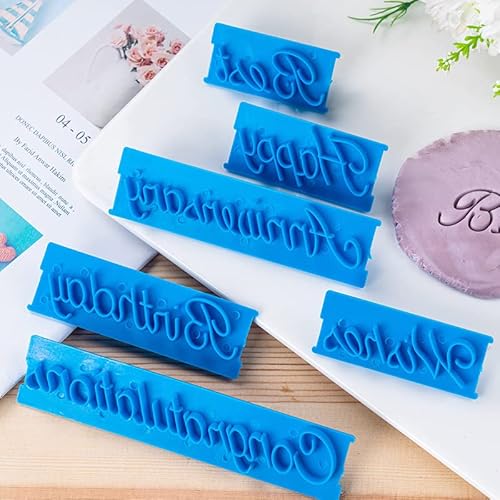 Kuchenform Wörter Stempel, 6 Stück Wörter Kuchenform DIY Handgeschriebener Brief Bedruckte Stempelform Bäckereibedarf für DIY Kuchen Kekse Gebäck, Bedruckte Stempelform Bäckereibedarf von mumisuto