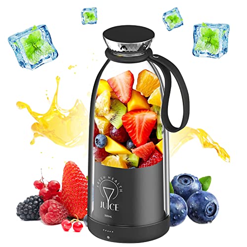 Mixer Smoothie Maker,500ml Tragbarer Mixer,Wiederaufladbarer Mini-Mixer,Juice Mixer Flasche,Multifunktionaler Persönlicher Mixer mit 6 Klingen für Shakes,Saft,Smoothie für Sport Reisen(Schwarz) von mumisuto