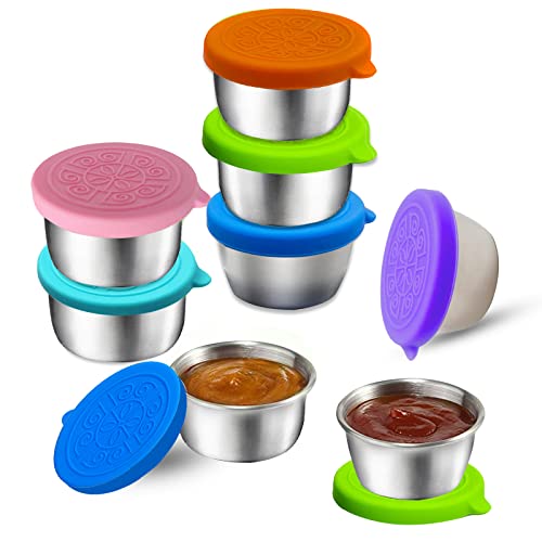 8 Stück Salatdressing Behälter, Edelstahl-Salatdressing-Töpfe mit Silikon Deckel, Wiederverwendbare Mini Saucenbehälter Dip Sauce Becher, Spülmaschinenfest, Mini-Saucenflaschen für Lunchbox, Dips von mumisuto