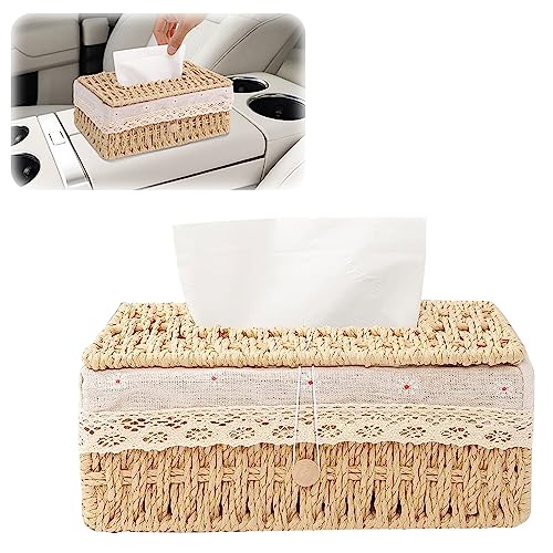 Taschentuchbox aus Rattan, Taschentuchspender mit Futter Kosmetiktücher Box Organizer Tissue Aufbewahrungsbox für Schlafzimmer Haushalt Küche Bad Wohnzimmer Büro Hotel von mumisuto