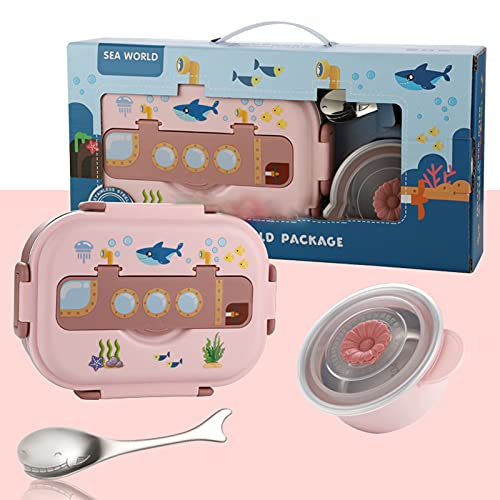 Thermo-Lunchbox, Thermo-Lebensmittelbehälter, Lunchbox-Kit, Edelstahl, versiegelte und isolierte Lunchbox, auslaufsichere Cartoon-Lunchbox für Kinder, geeignet für Schule, Büro oder Picknick(Rosa) von mumisuto