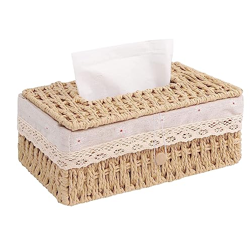 Tücherbox mit Deckel, Taschentücher Box aus Papierseil, Taschentuchbox Taschentuchspender mit Futter, Kosmetiktücher Box Organizer Boho Deko, Papiertaschentuchbox von mumisuto