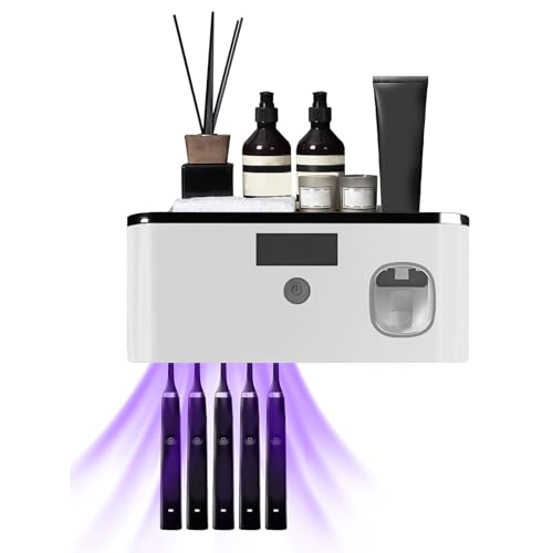 UV-Sterilisator, Zahnbürstenhalter, Zahnbürstenhalter, Zahnbürsten-Sterilisator mit Zahnpastaspender, elektrischer Zahnbürstenhalter, 2 Ladeoptionen (Grau-Schwarz) von mumisuto