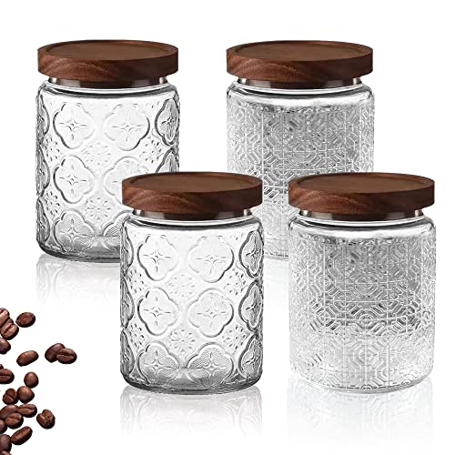 Vorratsgläser mit Deckel 4er Set, Vorratsdose, Luftdicht Aufbewahrungsgläser Gewürzgläser mit Holzdeckel, aus Verstärktem Borosilikatglas Glasbehälter Set, Verratsgläser für Kaffeebohnen(700ml) Vorratsgläser mit Deckel 4er Set, Vorratsdose, Luftdicht Aufbewahrungsgläser Gewürzgläser mit Holzdeckel, aus Verstärktem Borosilikatglas Glasbehälter Set, Verratsgläser für Kaffeebohnen(700ml) von mumisuto