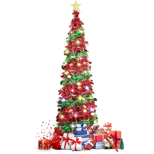Weihnachtsbaum Künstlich,1,5m Künstlicher Weihnachtsbaum mit 50 LEDs und Stern Spitze,Pop Up Spiral Weihnachtsbaum Künstlicher Tannenbaum Christbaum Dekobaum für Wohnung,Veranda (Pailletten) von mumisuto