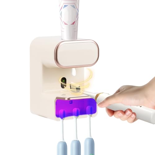 Zahnbürstenhalter, Elektrischer Zahnpasta-Spender mit 3 Zahnbürste-Fächern Automatischer Zahnbürstenhalter Wand UV-Zahnbürsten Zahnpasta Quetscher für Badezimmer von mumisuto