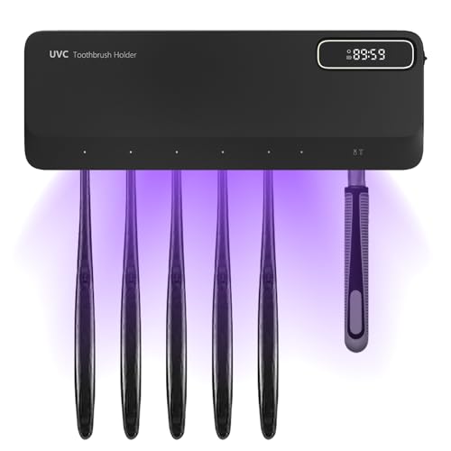 Zahnbürstenhalter Wand mit UV Desinfektions, Elektrisch Toothbrush Holder mit 7 Pinselschlitzen, USB Aufladbar 2000mAh 3 Modi, Zahnbürsten Halter für Haus, Bad, Dusche (Schwarz) von mumisuto
