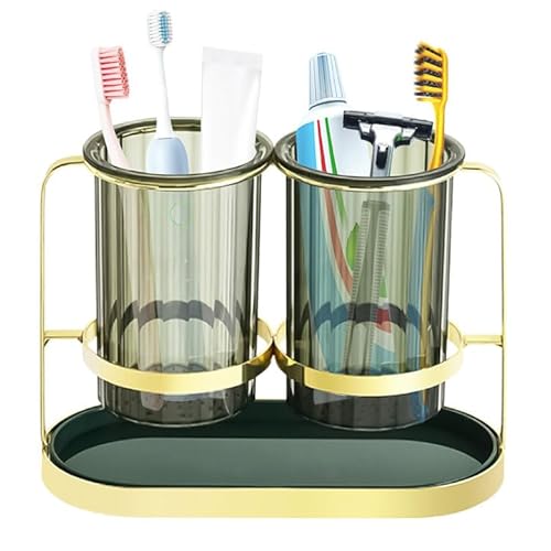 Zahnputzbecher, Toothbrush Holder, Zahnbürstenhalter für Zahnbürste und Zahnpasta, Rostfreier Stahl, Rutschfester Boden, Zahnbürsten Organizer für Küche Wohnzimmer Büro (Goldgrün) von mumisuto