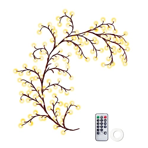 Zweige Lichter,2,3 m lang 144LEDs Willow Vine Baum,Künstliche Lichterzweige für Innen Wanddeko,Lichterketten mit Fernbedienung|Timer,Weidenrebe Baum Lichter,Tree Wand Schlafzimmer Dekoration (Braun) von mumisuto