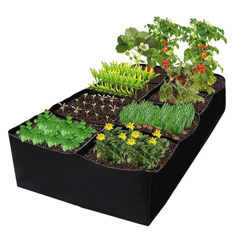 mumisuto 128 Gallonen Pflanzsack, 6x3x1ft Rechteckig Atmungsaktiv Kartoffelsack, Schwerlast Verdickt Pflanztasche mit 8 Abteilungen für Gartentöpfe Blumen Gemüse, Schwarz von mumisuto