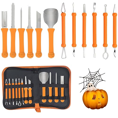 mumisuto 13 Stück Kürbis Carving Tool Kit, Hochleistungs Carving Werkzeug aus Edelstahl, Kürbis Carver Tools für Erwachsene & Kinder Geschenk, für leicht schnitzen Sculpt Halloween Dekoration von mumisuto