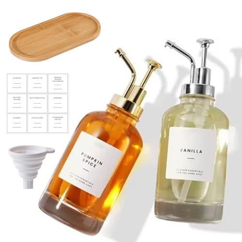 mumisuto 2 Stuck Kaffeesirup-Spender für Kaffee, Distributor mit Etiketten und Pumpe, 500 ml Sirupflaschen Transparente Glas-Kaffee-Sirup-Spenderflaschen Müslispender für Kaffee Bar Hausbar von mumisuto