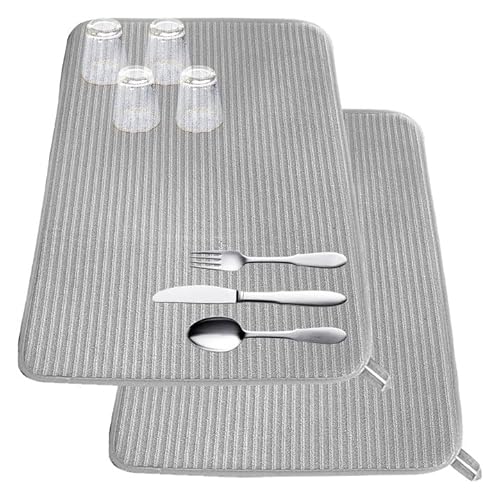 mumisuto 2 Stück Mikrofaser Abtropfmatte 40 x 60 cm, Abtropfmatte Geschirr, Abtropfmatte Spüle, Geschirr Abtropfmatte für Kaffeemaschine, Küche, Spüle, Grau (38 x 50 cm) von mumisuto