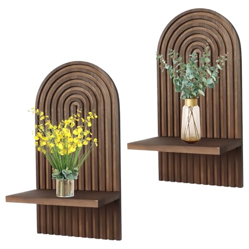 mumisuto 2 Stück Wandregal Holz,Boho Regenbogen Gewölbt Wandregale Schweberegal,Wandhalterung Hängeregale Wanddeko Regal für Wohnzimmer Badezimmer Schlafzimmer Büro Kinderzimmer (Braun) von mumisuto